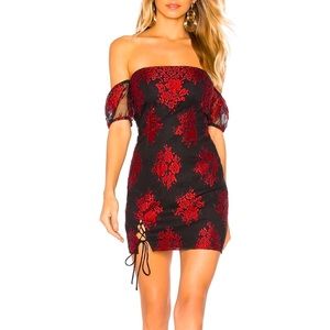 NWOT REVOLVE BLACK/SPANISH RED COCKTAIL MINI DRESS